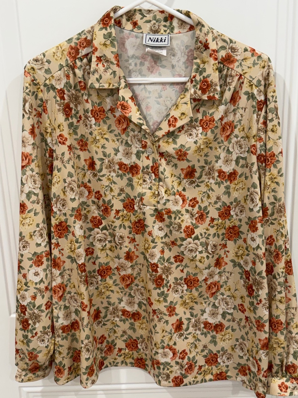Women's Beige Floral Long-Sleeve Blouse